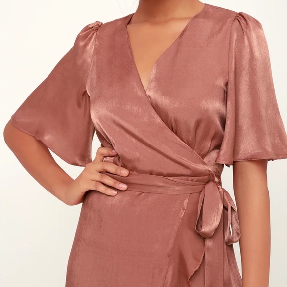 Mauve Satin Wrap Midi Dress - Picture 5 of 10
